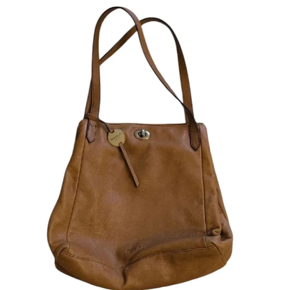 Margot New York Marcy Tote Cognac Leather Shoulder Bag Brown Turnlock Closure